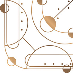 Abstract geometric motif is floating in gold vector on transparent canvas featuring arcs and rings
