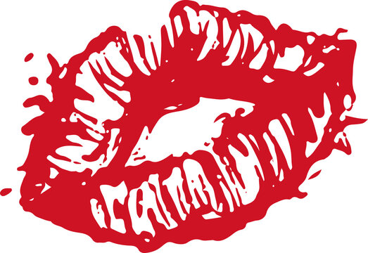 Fototapeta Red lipstick kiss imprint is floating on transparent background in vector illustration style