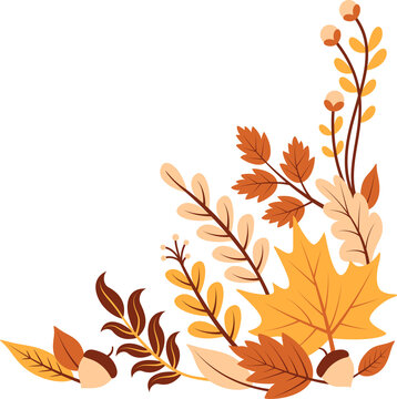 Fototapeta Fall leaves, oak leaf shapes and acorns being shown in flat design, on transparent background