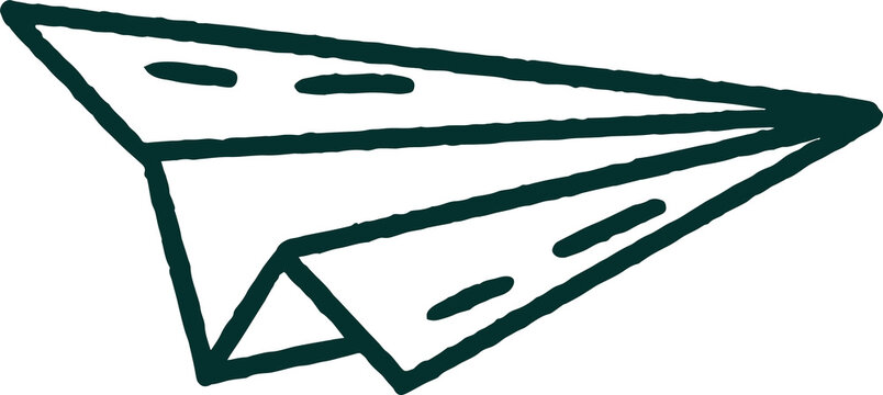 Fototapeta Stylized paper airplane is floating in line-art sketch with transparent background and folded edges