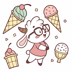 Creative SVG: Playful Lamb with wearing glasses in a Scoops & Swirls colored Ice cream party theme