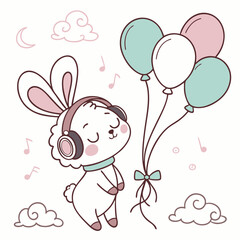 Bashful Lamb wearing headphones, set in a charming Soft pastel theme – Soft Pastel color vector art