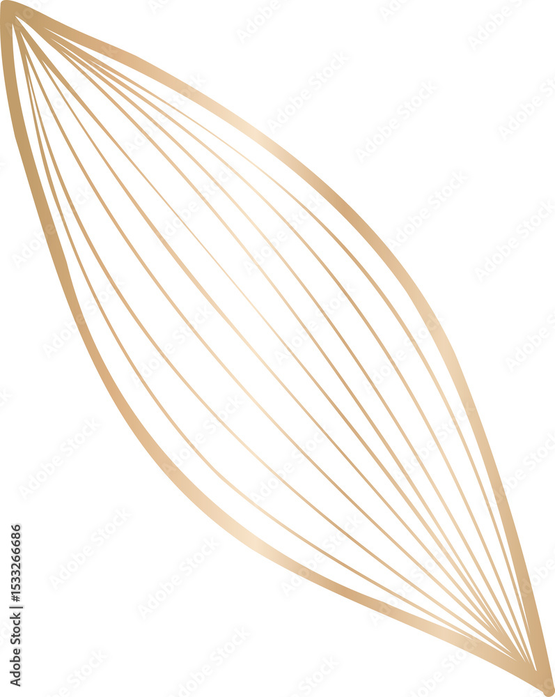 Poster abstract metallic leaf is floating on clear background in vector, forming curved gold line illusion