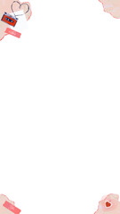 Flat design border collage is framing transparent background with cassette tape, heart tape, petals