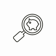 magnifying glass piggy bank icon sign vector