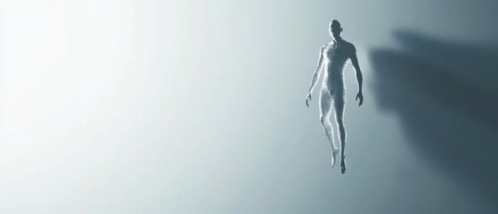 Floating humanoid form in a surreal setting