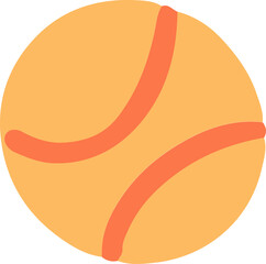 Flat design tennis ball is featuring orange stripes on yellow circle with transparent background