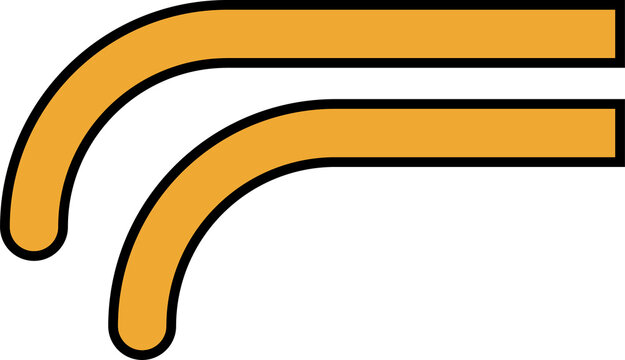 Two orange curved bands are forming vector flat design abstract graphic on transparent background