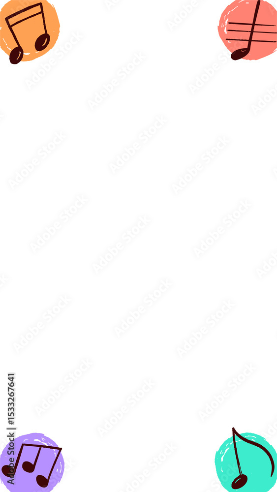 Poster abstract musical notes are floating on transparent background in flat design with colored circles