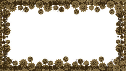 Steampunk frame is featuring cogs and gears in flat design with transparent background, copy space