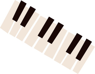 Piano keys are appearing in angled flat design alternating ivory and ebony, transparent background