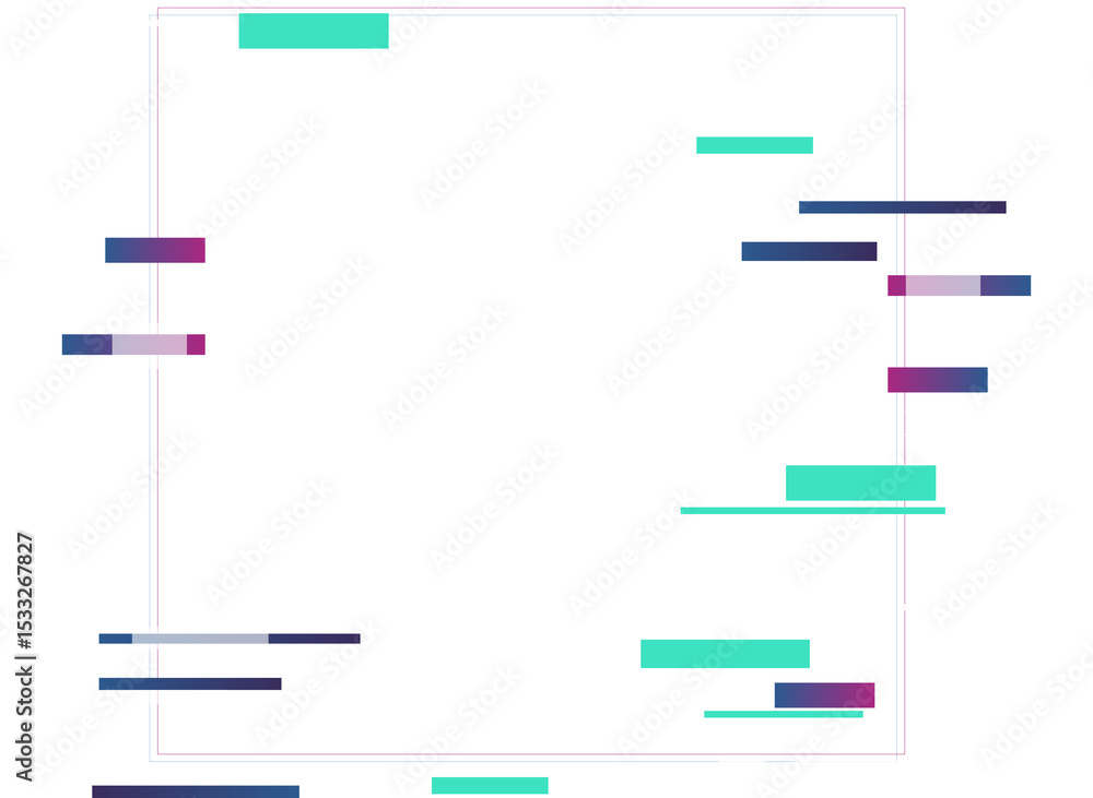 Poster displaying digital multicolor frame featuring glitchy bars and links on transparent background