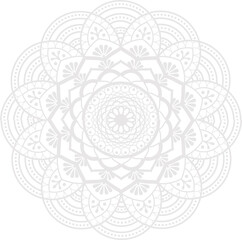 Intricate mandala motif is unfolding in vector style with floral filigree on transparent background