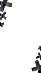 Clusters of dark gray and black camouflage tape strips forming X shapes on transparent background