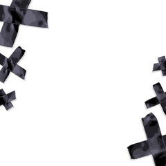 Dark grey tape strips are forming X shapes in flat design on transparent background, copy space