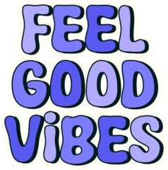 Fotobehang FEEL GOOD VIBES is showing hand-drawn look in violet-blue gradient, white outline, clear background © vectorfusionart