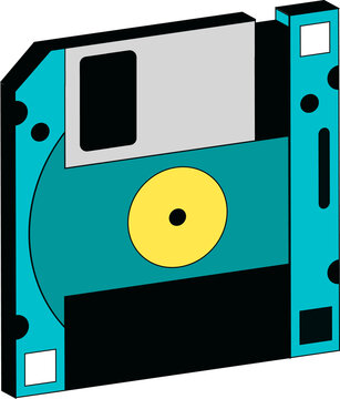 Fototapeta 3D teal floppy disk is being shown on transparent backdrop with silver shutter and yellow hub