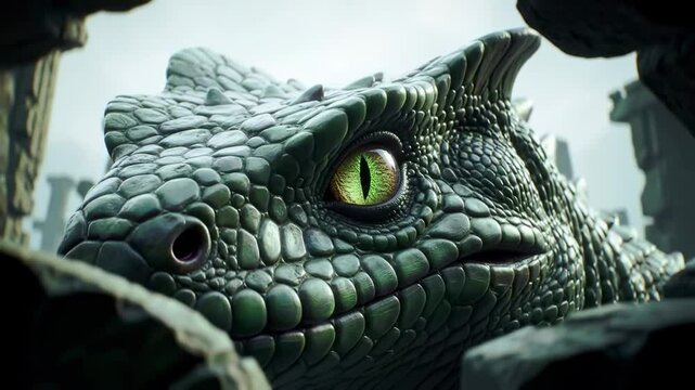 Lizard creature closeup in dramatic lighting