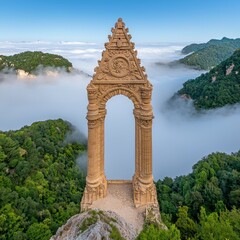 Obraz premium Stone Archway Above Misty Mountaintop