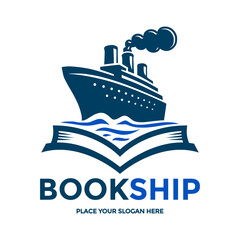Book Ship logo, ideal for maritime education, shipping companies, or travel agencies. Combines a book with a ship, symbolizing knowledge and global transport. Clean vector.