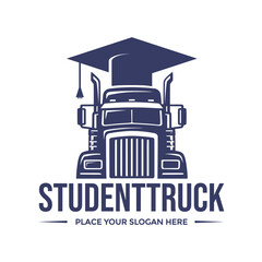Dynamic logo combines a truck with a graduation cap, perfect for truck driving schools or logistics training. Symbolizes professional education, career growth, and mastery in the trucking industry.
