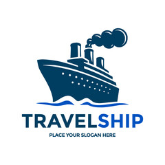Dynamic logo featuring a classic cruise ship sailing on waves, ideal for travel agencies, cruise lines, or maritime businesses. Evokes feelings of adventure, global exploration, and luxurious voyages.