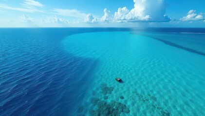 Obraz premium Vast, deep blue ocean with turquoise shallows, waves, vivid, photography