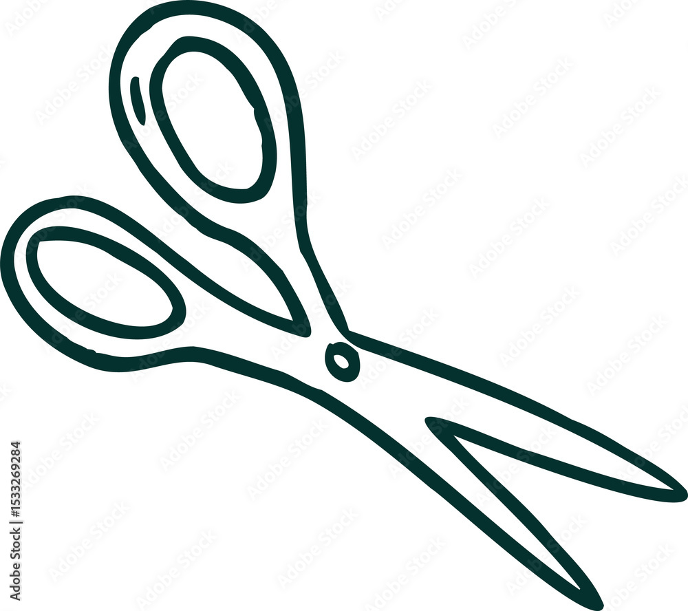 Poster scissors rendering flat icon with teal outline showing handles and blades on transparent background