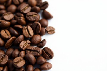 Naklejka premium Close-up of roasted coffee beans on white background , drink, breakfast, still life