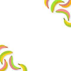 Stylized bananas are aligning around transparent canvas, showing neon pop art patterns