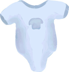 Light blue infant bodysuit is being shown in flat design with snap closures, transparent background