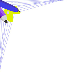 Naklejka premium Yellow blue purple stylized pencils are radiating guide lines on transparent background, copy space