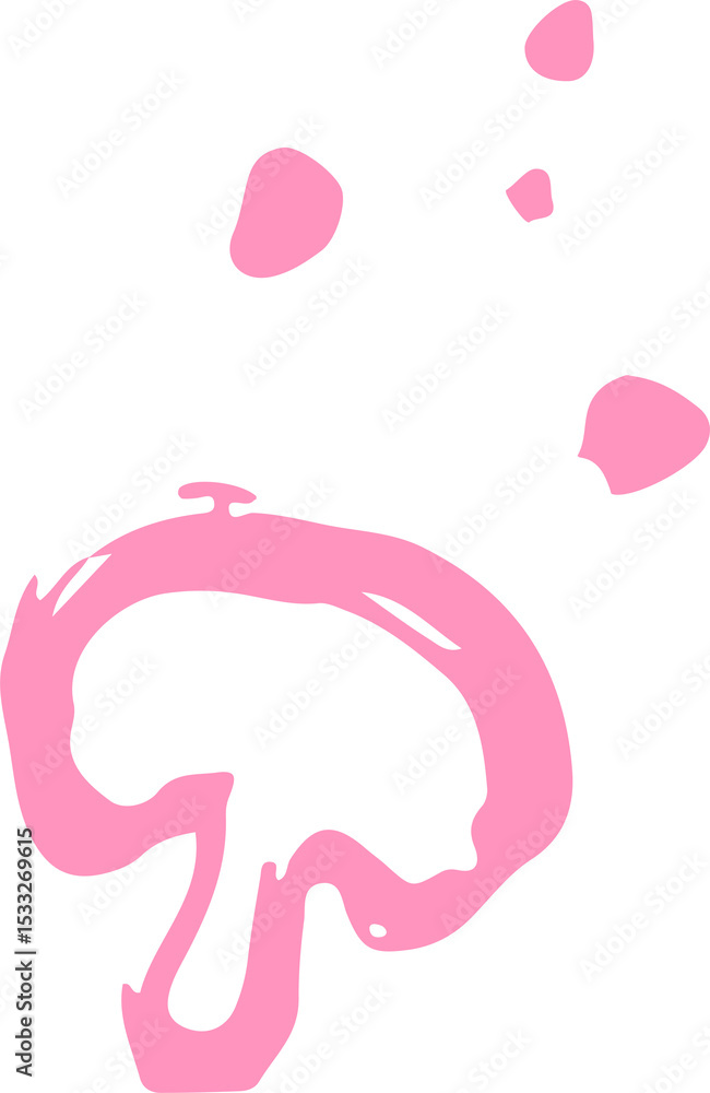 Poster amorphous pink shapes floating on transparent background in flat design showing paint splashing