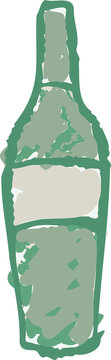 Stylized bottle illustration is showing painted green outlines and label on transparent background