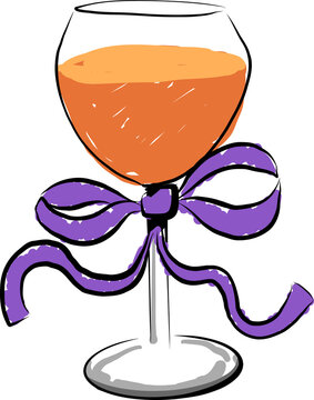 Naklejki Flat design is showing wine glass with orange drink, tied purple ribbon on transparent background