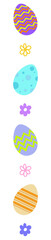 Fototapeta premium Flat design Easter eggs and flowers creating pastel vertical line on transparent canvas, copy space