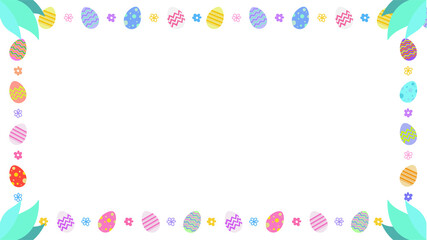Fototapeta premium Easter frame is being shown in transparent vector with patterned eggs, flowers, leaves, copy space