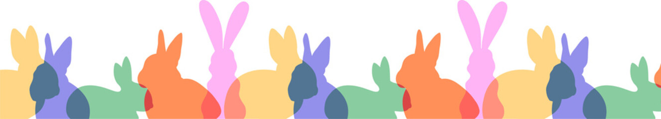Rabbit silhouette pattern is forming flat border with pastel hues, transparent background