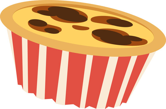 Naklejki Flat chocolate chip cupcake is floating on transparent background with red and cream striped liner
