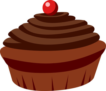 Naklejki Flat chocolate cupcake is sitting on transparent background showing swirled frosting and cherry