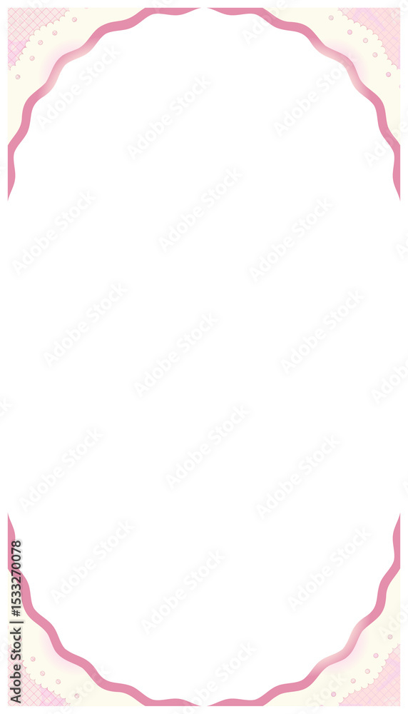 Aufkleber flat scalloped frame featuring pink white layers with lace dot grid patterns and transparent center