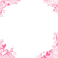 Pink floral-heart border is showing swirling vines on flat transparent background, copy space