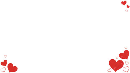 Decorating transparent canvas with red hand-drawn hearts forming corner accents in flat design