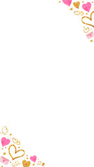 Flat design border is showing glittery gold hearts envelope icons confetti dots on clear background
