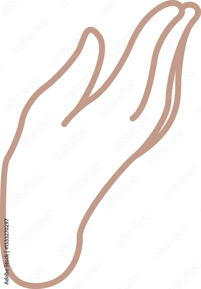 Poster abstract hand outline is floating in flat design on transparent canvas, showcasing peach line art