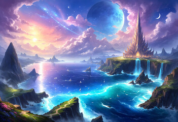 Naklejka premium fantasy landscape with moon