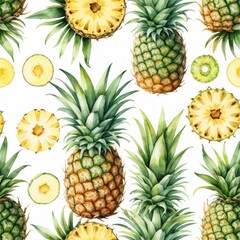 Watercolor Pineapple Pattern Tropical Fruit Seamless Design for Fabric, Paper, and More