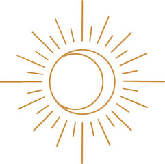 Flat art showing sun and moon emblem with golden circle, crescent, lines and transparent background