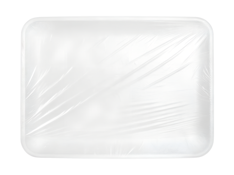 Wrapped styrofoam food tray isolated on transparent background