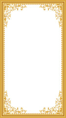 Ornate gold frame is showcasing zigzag border and scrollwork on transparent background, copy space